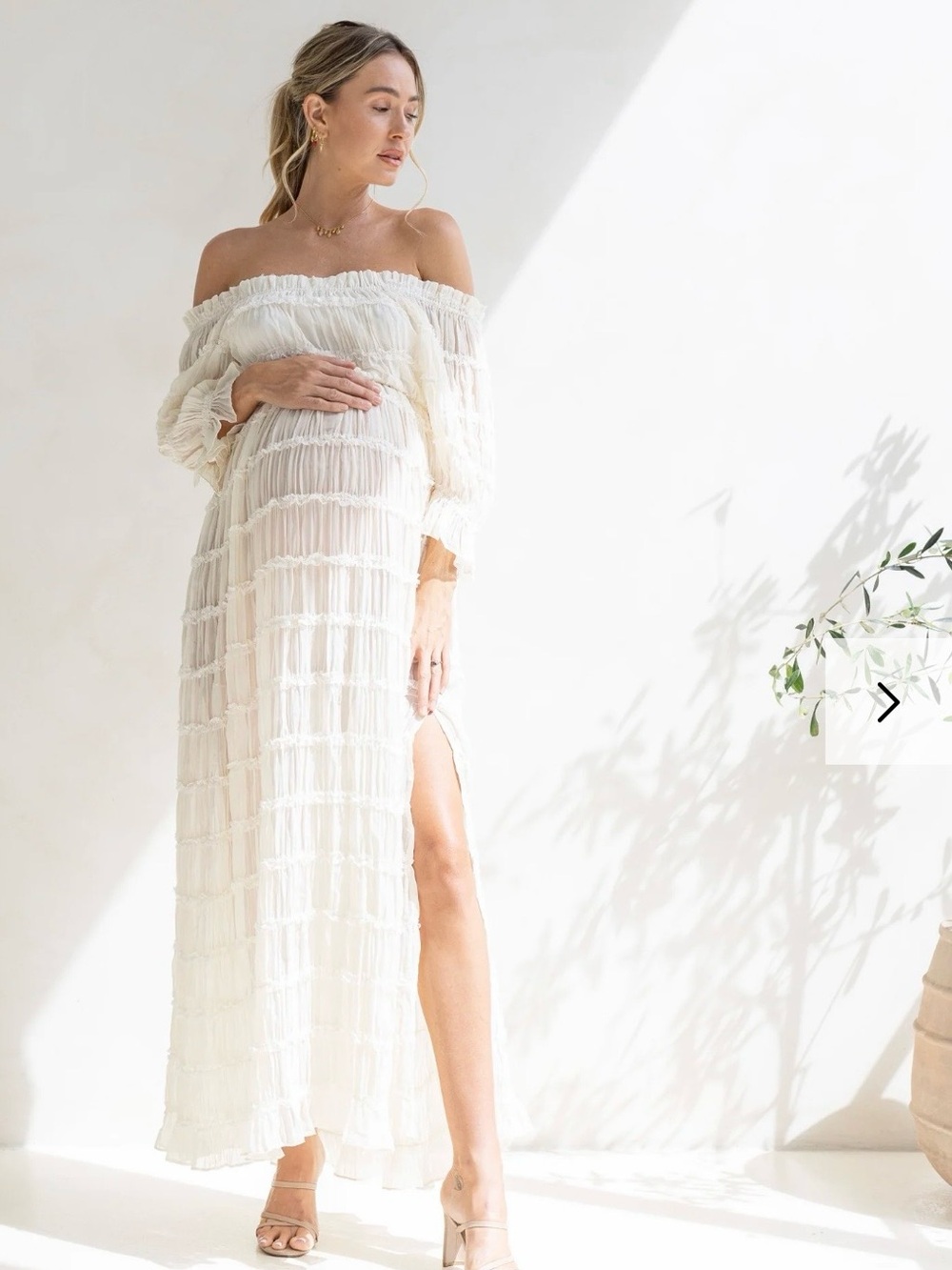 Elegant Off-Shoulder Cream Maxi Dress